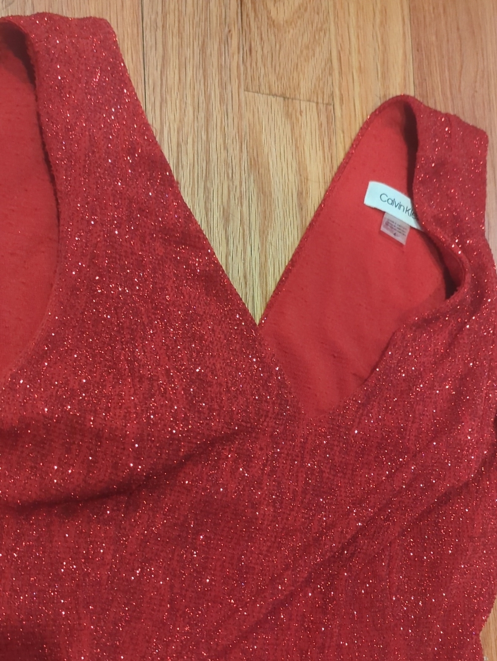 Calvin Klein Glitter Red V-Neck Dress